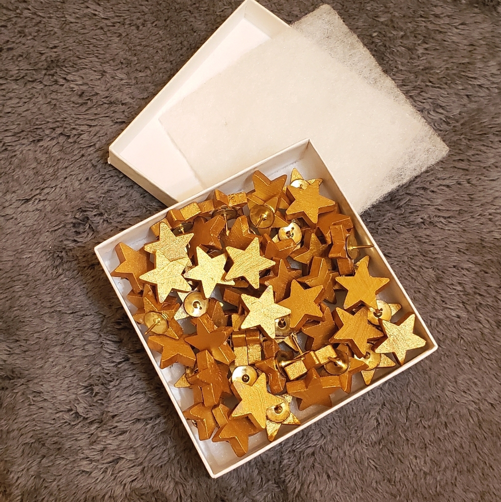 Handpainted Wooden Gold Push Pins (50)